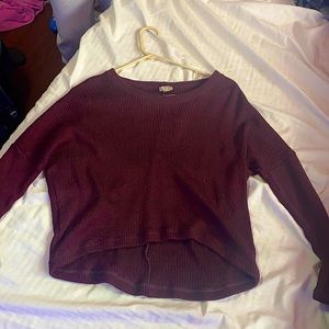 cape juby burgundy off the shoulder sweater.